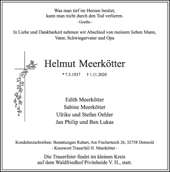 Anzeige  Helmut Meerkötter  Lippische Landes-Zeitung