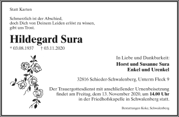 Anzeige  Hildegard Sura  Lippische Landes-Zeitung