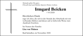 Anzeige  Irmgard Beicken  Lippische Landes-Zeitung