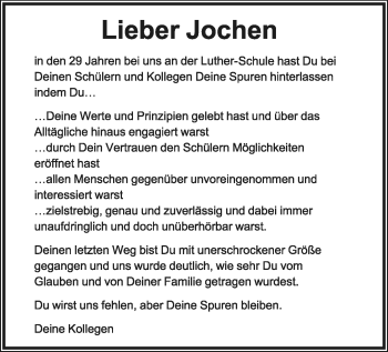Anzeige  Hans-Jochen Fliedner  Lippische Landes-Zeitung