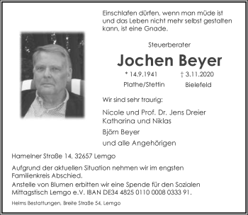 Anzeige  Jochen Beyer  Lippische Landes-Zeitung