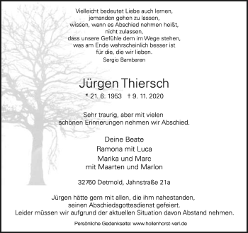 Anzeige  Jürgen Thiersch  Lippische Landes-Zeitung