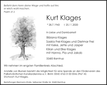 Anzeige  Kurt Klages  Lippische Landes-Zeitung