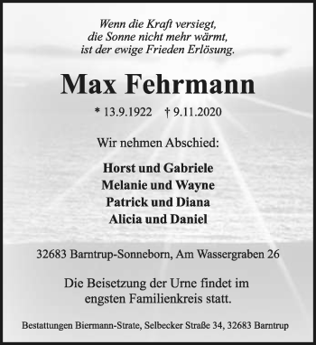 Anzeige  Max Fehrmann  Lippische Landes-Zeitung