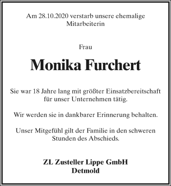 Anzeige  Monika Furchert  Lippische Landes-Zeitung