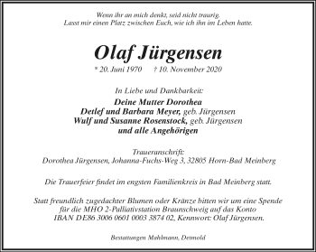 Anzeige  Olaf Jürgensen  Lippische Landes-Zeitung