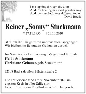 Anzeige  Reiner Stuckmann  Lippische Landes-Zeitung