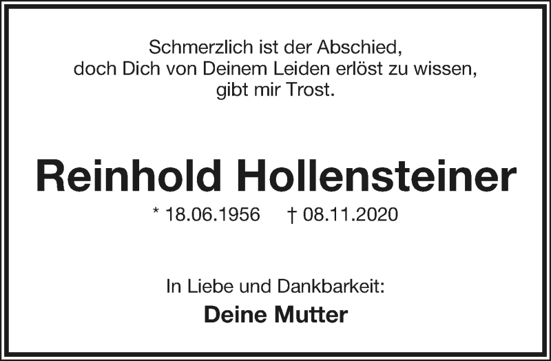  Traueranzeige für Reinhold Hollensteiner vom 21.11.2020 aus Lippische Landes-Zeitung