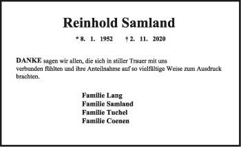 Anzeige  Reinhold Samland  Lippische Landes-Zeitung