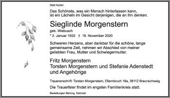 Anzeige  Sieglinde Morgenstern  Lippische Landes-Zeitung