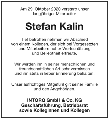 Anzeige  Stefan Kalin  Lippische Landes-Zeitung
