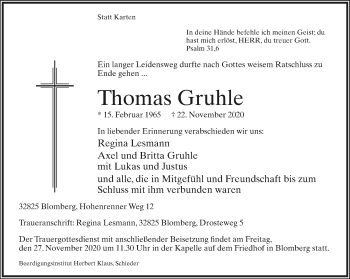 Anzeige  Thomas Gruhle  Lippische Landes-Zeitung
