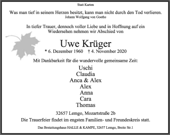 Anzeige  Uwe Krüger  Lippische Landes-Zeitung
