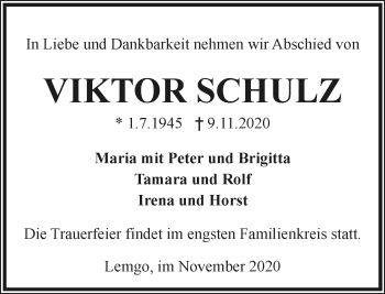 Anzeige  Viktor Schulz  Lippische Landes-Zeitung