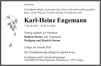 Anzeige  Karl-Heinz Engemann  
