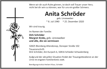 Anzeige  Anita Schröder  Lippische Landes-Zeitung