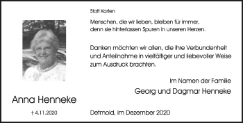 Anzeige  Anna Henneke  Lippische Landes-Zeitung