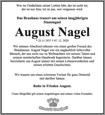 Anzeige  August Nagel  Lippische Landes-Zeitung
