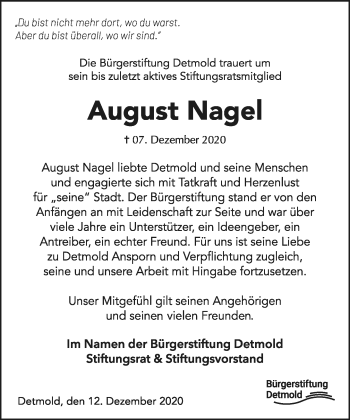 Anzeige  August Nagel  Lippische Landes-Zeitung
