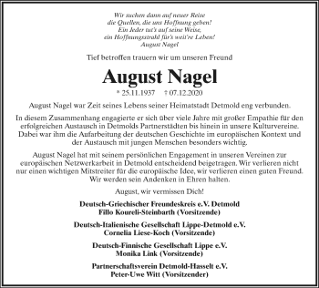 Anzeige  August Nagel  Lippische Landes-Zeitung