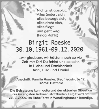Anzeige  Birgit Roeske  Lippische Landes-Zeitung