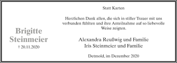 Anzeige  Brigitte Steinmeier  Lippische Landes-Zeitung