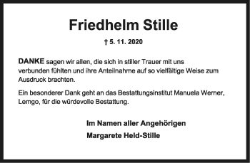 Anzeige  Friedhelm Stille  Lippische Landes-Zeitung
