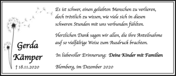 Anzeige  Gerda Kämper  Lippische Landes-Zeitung