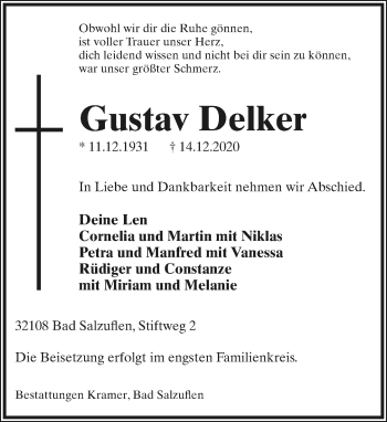 Anzeige  Gustav Delker  Lippische Landes-Zeitung