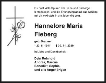 Anzeige  Hannelore Maria Fieberg  Lippische Landes-Zeitung