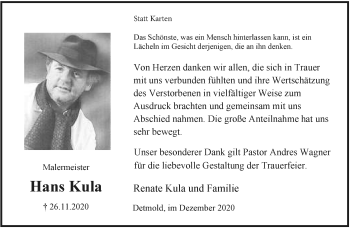 Anzeige  Hans Kula  Lippische Landes-Zeitung