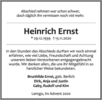 Anzeige  Heinrich Ernst  Lippische Landes-Zeitung