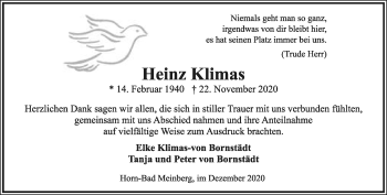 Anzeige  Heinz Klimas  Lippische Landes-Zeitung