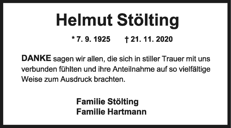  Traueranzeige für Helmut Stölting vom 09.12.2020 aus Lippische Landes-Zeitung