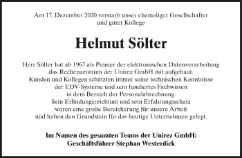 Anzeige  Helmut Sölter  Lippische Landes-Zeitung