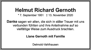 Anzeige  Helmut Richard Gernoth  Lippische Landes-Zeitung