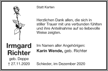 Anzeige  Irmgard Richter  Lippische Landes-Zeitung