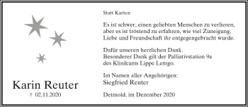 Anzeige  Karin Reuter  Lippische Landes-Zeitung