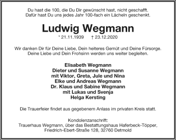 Anzeige  Ludwig Wegmann  Lippische Landes-Zeitung