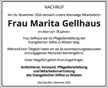Anzeige  Marita Gellhaus  Lippische Landes-Zeitung