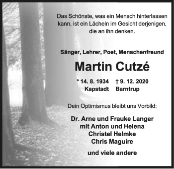 Anzeige  Martin Cutze  Lippische Landes-Zeitung