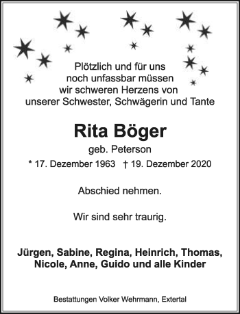 Anzeige  Rita Böger  Lippische Landes-Zeitung