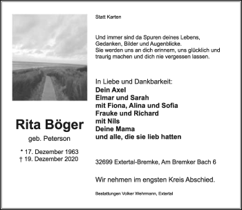 Anzeige  Rita Böger  Lippische Landes-Zeitung
