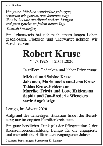 Anzeige  Robert Kruse  Lippische Landes-Zeitung