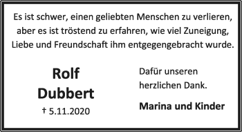 Anzeige  Rolf Dubbert  Lippische Landes-Zeitung