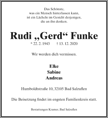 Anzeige  Rudi Funke  Lippische Landes-Zeitung
