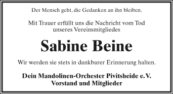 Anzeige  Sabine Beine  Lippische Landes-Zeitung