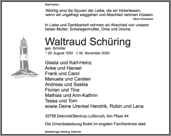 Anzeige  Waltraud Schüring  Lippische Landes-Zeitung