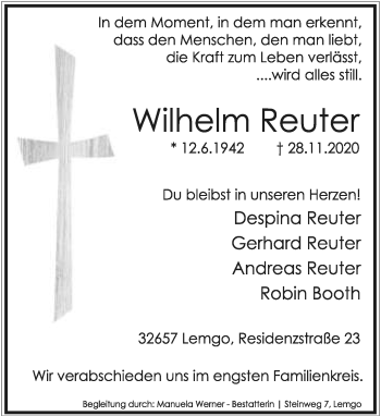 Anzeige  Wilhelm Reuter  Lippische Landes-Zeitung