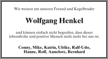 Anzeige  Wolfgang Henkel  Lippische Landes-Zeitung